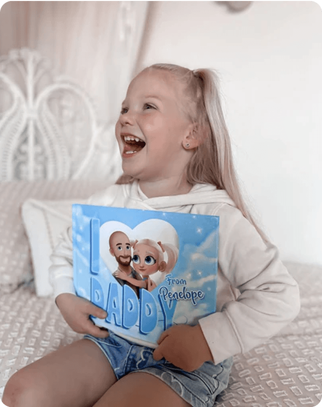 Happy child with personalized book