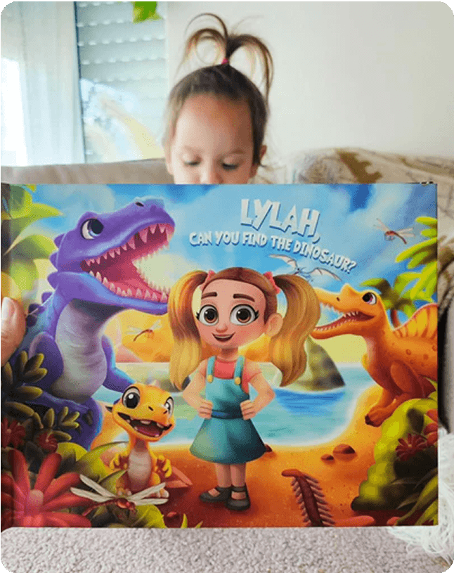 Child with festive personalized book